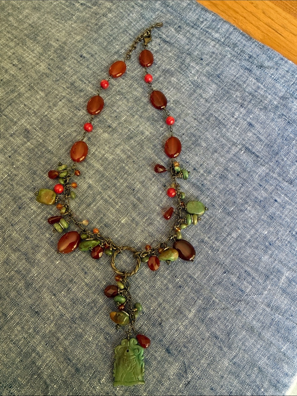 Vintage BARSE 925 Sterling Silver Carnelian Turquoise Statement Y-Necklace